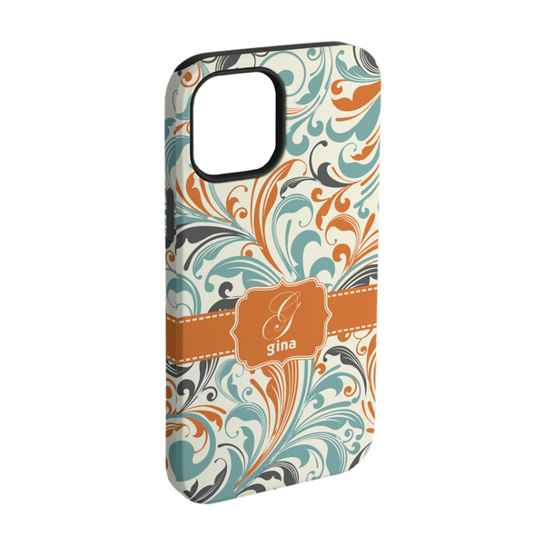 Custom Orange & Blue Leafy Swirls iPhone Case - Rubber Lined - iPhone 15 (Personalized)
