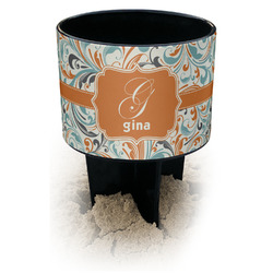 Orange & Blue Leafy Swirls Black Beach Spiker Drink Holder (Personalized)