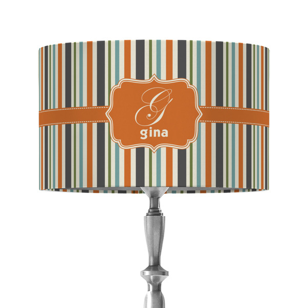 Orange & Blue Stripes 12" Drum Lampshade - ON STAND (Fabric)