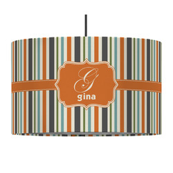 Orange & Blue Stripes 12" Drum Pendant Lamp - Fabric (Personalized)