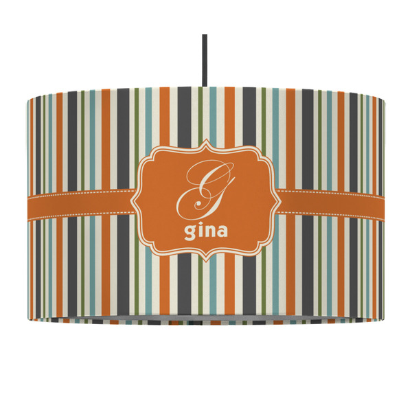 Custom Orange & Blue Stripes 12" Drum Pendant Lamp - Fabric (Personalized)