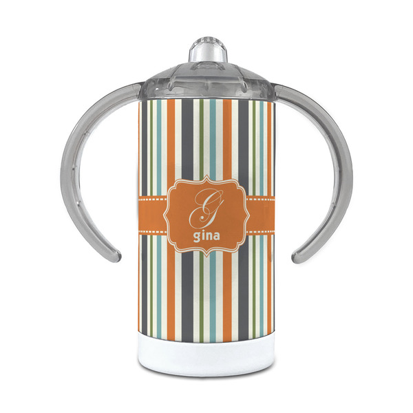 Custom Orange & Blue Stripes 12 oz Stainless Steel Sippy Cup (Personalized)