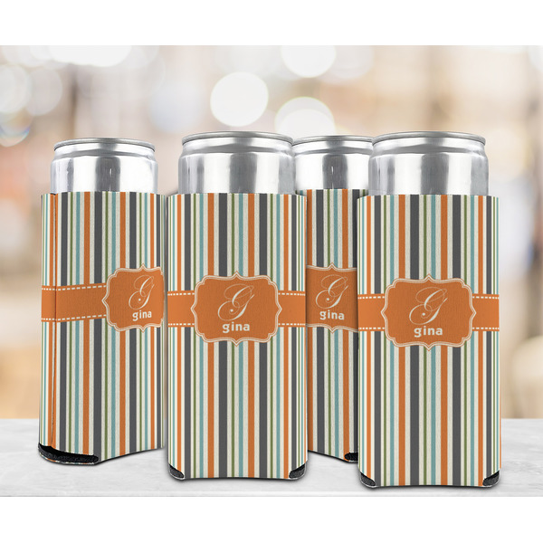 Orange & Blue Stripes 12oz Tall Can Sleeve - Set of 4 - LIFESTYLE