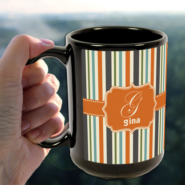 Orange & Blue Stripes 15oz. Black Mug - LIFESTYLE