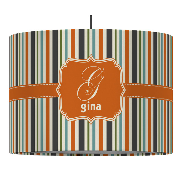 Custom Orange & Blue Stripes 16" Drum Pendant Lamp - Fabric (Personalized)
