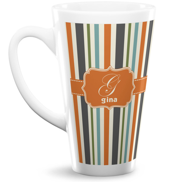 Custom Orange & Blue Stripes Latte Mug (Personalized)