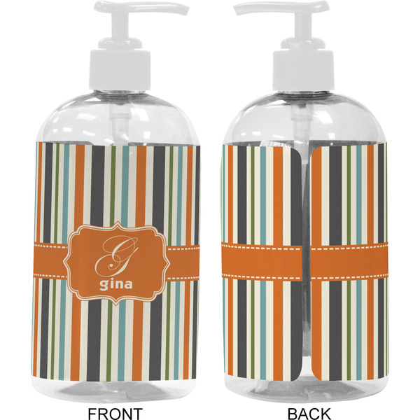 Orange & Blue Stripes 16 oz Plastic Liquid Dispenser- Approval- White