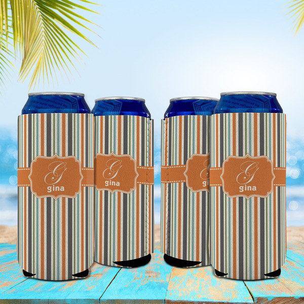 Orange & Blue Stripes 16oz Can Sleeve - Set of 4 - LIFESTYLE