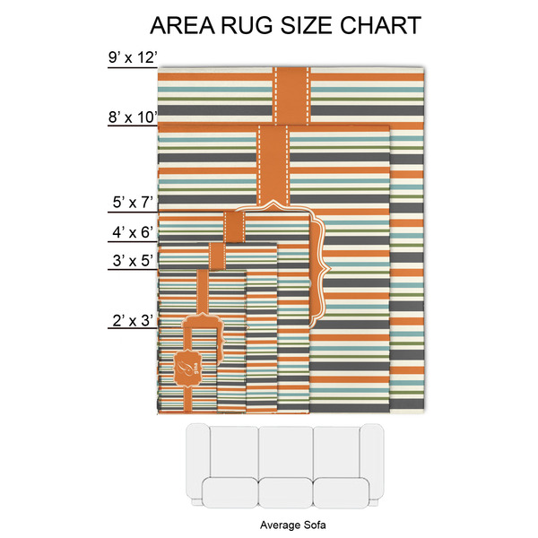Orange & Blue Stripes 2'x3' Indoor Area Rugs - Size Chart