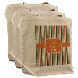 Orange & Blue Stripes Reusable Cotton Grocery Bags - Set of 3 (Personalized)