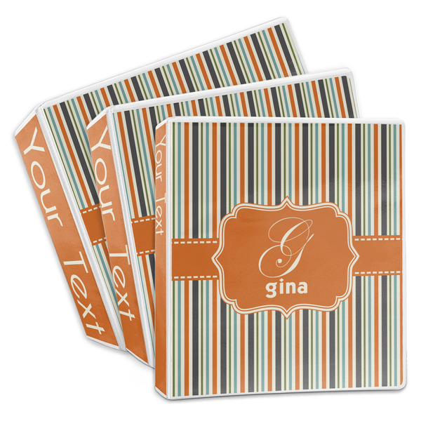 Custom Orange & Blue Stripes 3-Ring Binder (Personalized)