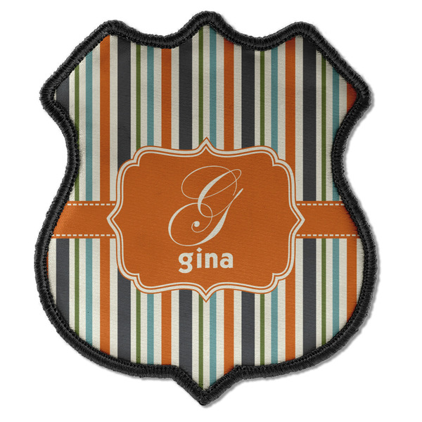 Custom Orange & Blue Stripes Iron On Shield Patch C w/ Name and Initial