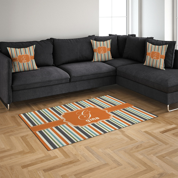 Orange & Blue Stripes 4'x6' Indoor Area Rugs - IN CONTEXT
