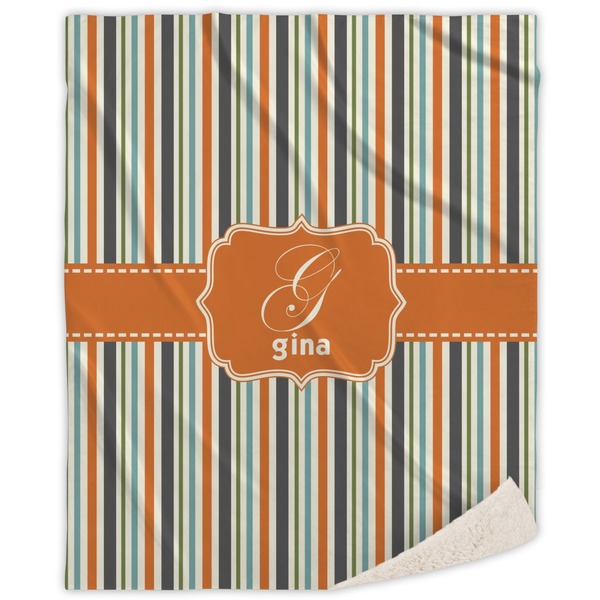 Custom Orange & Blue Stripes Sherpa Throw Blanket (Personalized)