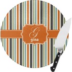 Orange & Blue Stripes Round Glass Cutting Board - Small (Personalized)