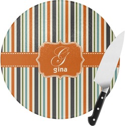 Orange & Blue Stripes Round Glass Cutting Board - Small (Personalized)