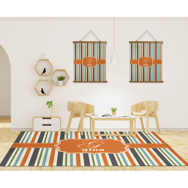 Orange & Blue Stripes 8'x10' Indoor Area Rugs - IN CONTEXT