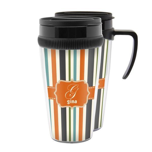 Custom Orange & Blue Stripes Acrylic Travel Mug (Personalized)