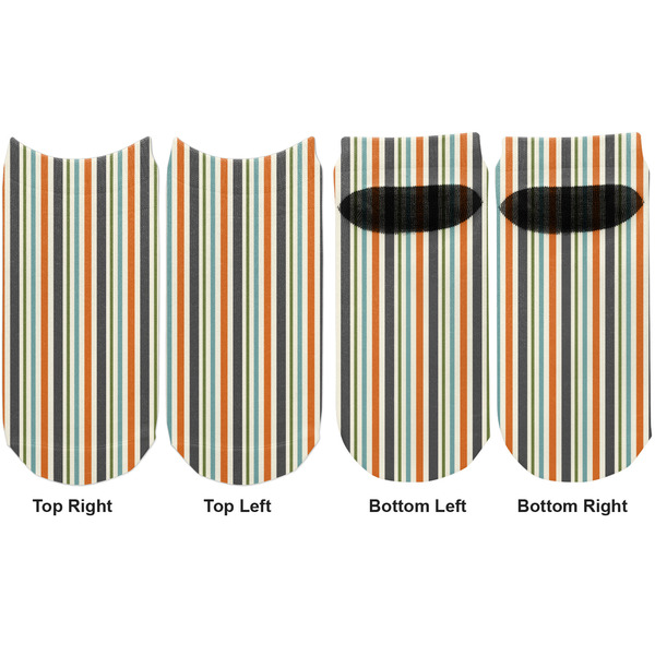 Orange & Blue Stripes Adult Ankle Socks - Double Pair - Front and Back - Apvl