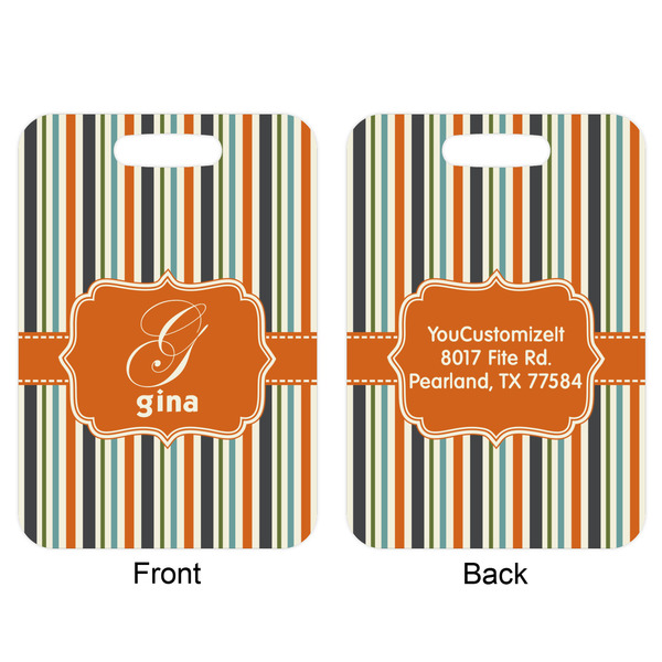 Orange & Blue Stripes Aluminum Luggage Tag (Front + Back)
