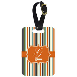 Orange & Blue Stripes Metal Luggage Tag w/ Name and Initial