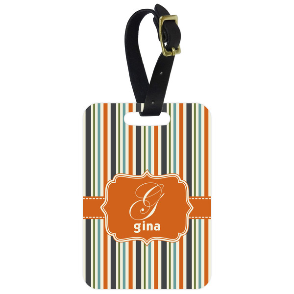 Custom Orange & Blue Stripes Metal Luggage Tag w/ Name and Initial