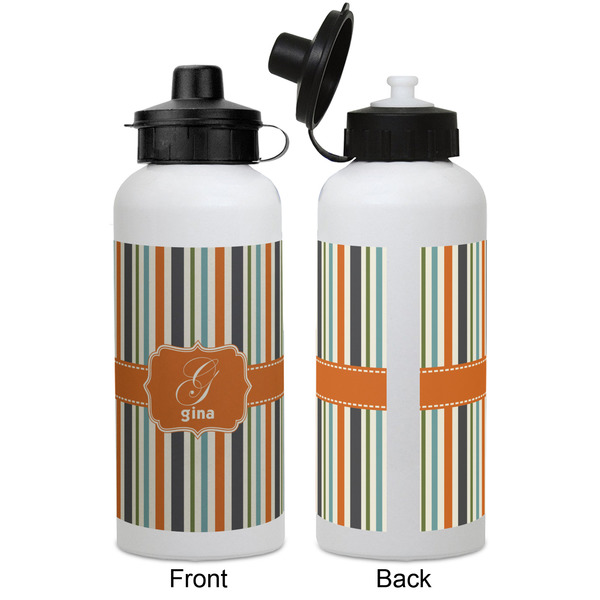 Orange & Blue Stripes Aluminum Water Bottle - White APPROVAL