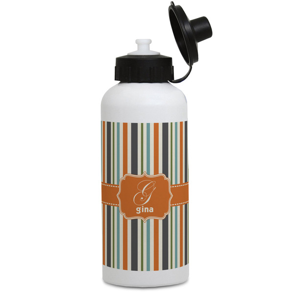 Custom Orange & Blue Stripes Water Bottles - Aluminum - 20 oz - White (Personalized)