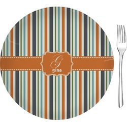 Orange & Blue Stripes 8" Glass Appetizer / Dessert Plates - Single or Set (Personalized)