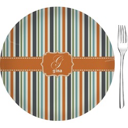 Orange & Blue Stripes Glass Appetizer / Dessert Plate 8" (Personalized)