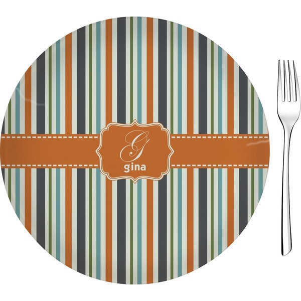Custom Orange & Blue Stripes 8" Glass Appetizer / Dessert Plates - Single or Set (Personalized)