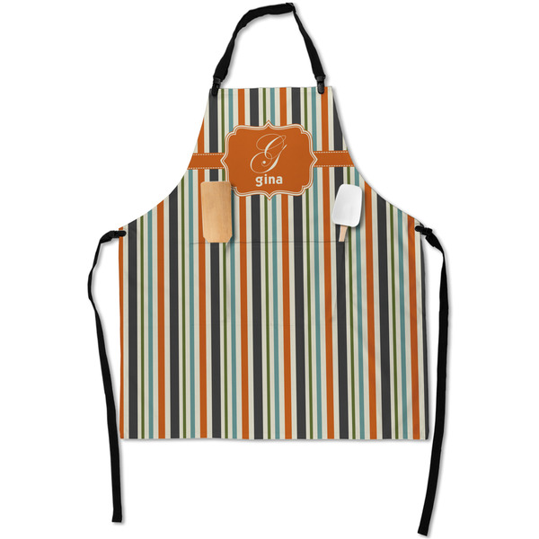 Custom Orange & Blue Stripes Apron With Pockets w/ Name and Initial
