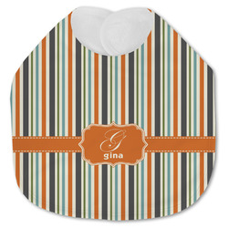 Orange & Blue Stripes Jersey Knit Baby Bib w/ Name and Initial