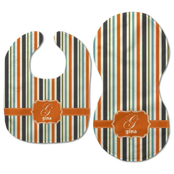 Orange & Blue Stripes Baby Bib & Burp Set - Approval (new bib & burp)