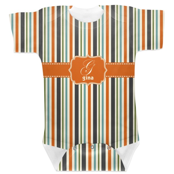 Custom Orange & Blue Stripes Baby Bodysuit (Personalized)