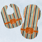 Orange & Blue Stripes Baby Bib & Burp Set w/ Name and Initial