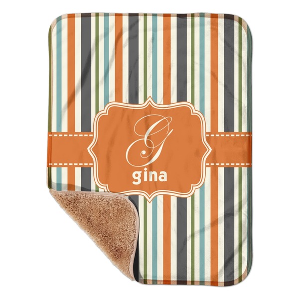 Custom Orange & Blue Stripes Sherpa Baby Blanket - 30" x 40" w/ Name and Initial