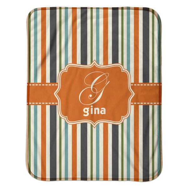 Orange & Blue Stripes Baby Sherpa Blanket - Flat
