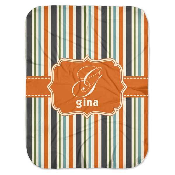 Custom Orange & Blue Stripes Baby Swaddling Blanket (Personalized)