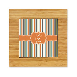 Orange & Blue Stripes Bamboo Trivet with Ceramic Tile Insert (Personalized)