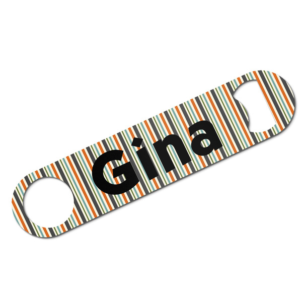 Custom Orange & Blue Stripes Bar Bottle Opener w/ Name and Initial