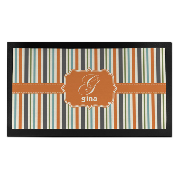 Custom Orange & Blue Stripes Bar Mat - Small (Personalized)