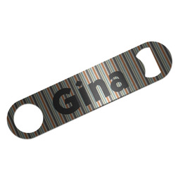 Orange & Blue Stripes Bar Bottle Opener - Silver w/ Name and Initial