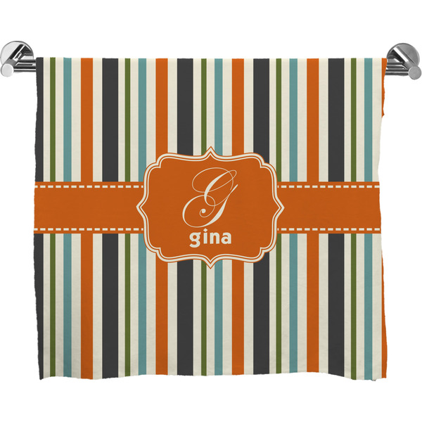 Custom Orange & Blue Stripes Bath Towel (Personalized)