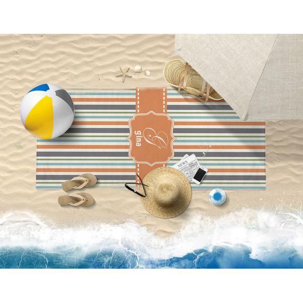 Orange & Blue Stripes Beach Towel Lifestyle
