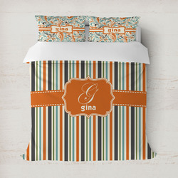 Orange & Blue Stripes Duvet Cover Set - Full / Queen (Personalized)