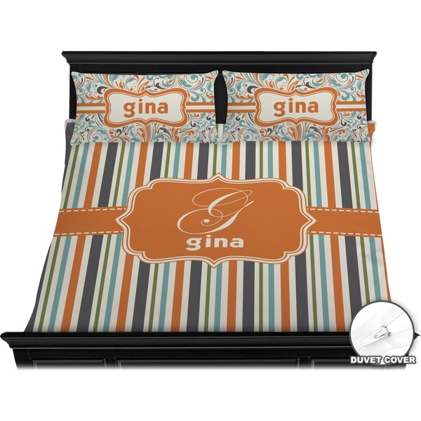 Orange & Blue Stripes Bedding Set (King) - Duvet