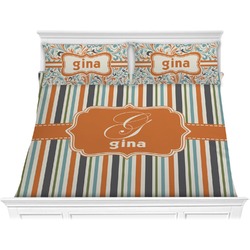 Orange & Blue Stripes Comforter Set - King (Personalized)