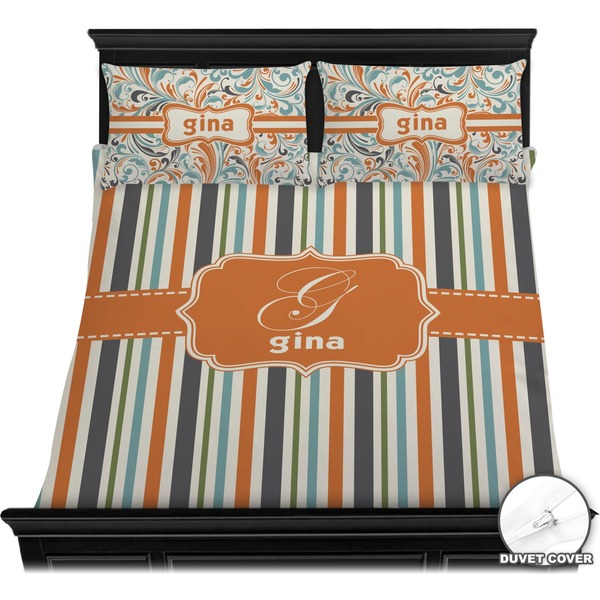 Orange & Blue Stripes Bedding Set (Queen) - Duvet