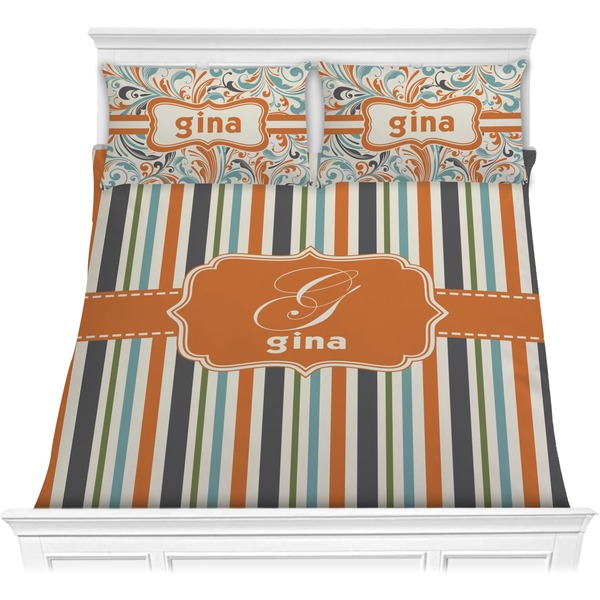 Custom Orange & Blue Stripes Comforter Set - Full / Queen (Personalized)